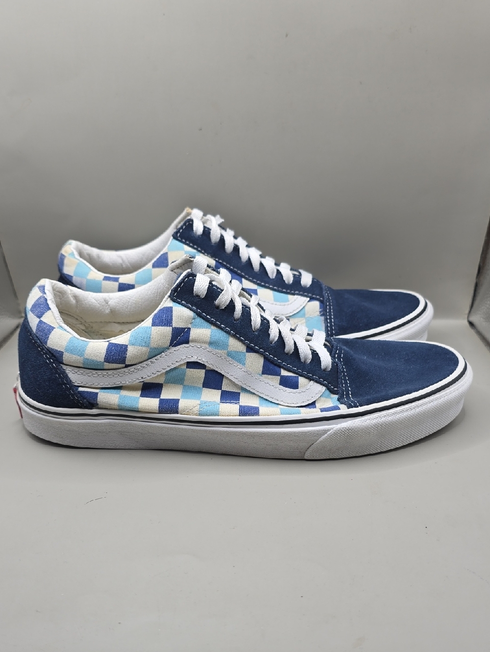 Vans Old Skool Sneakers W-11 M-9.5 Blue/White Check Low-Top Skater Classic Comfy - Picture 3 of 8